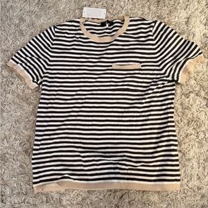 Striped Black and Cream Short Sleeve Top